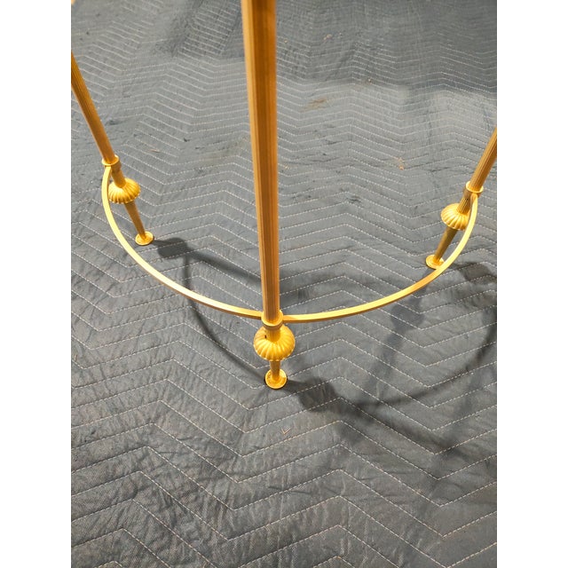 French Pair of Mid 20th Century French Gilt Brass Demi-Lune Console Tables With Glass Tops For Sale - Image 3 of 4