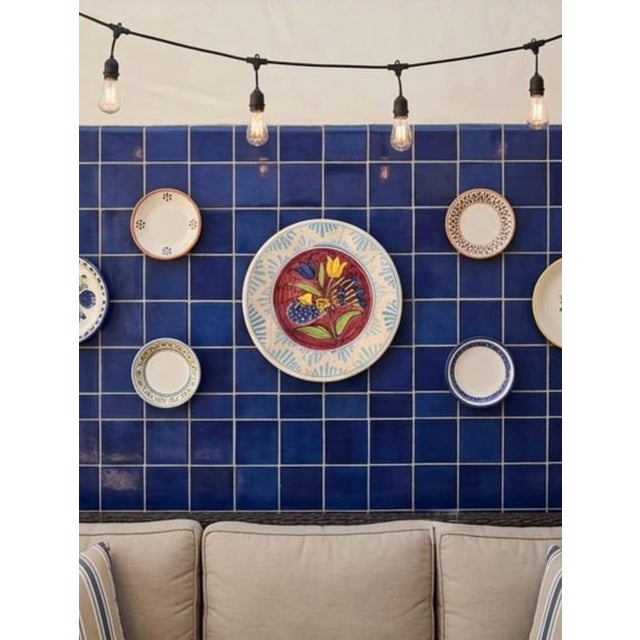 Vintage Hand-Painted Mediterranean Style Terracotta Ceramic Wall Plate – Bird & Tulip Motif For Sale In West Palm - Image 6 of 11