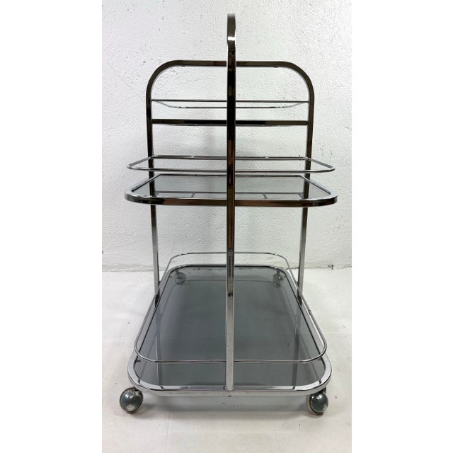 Early 20th Century Art Deco Chrome and Smoked Glass Bar Cart For Sale - Image 10 of 12