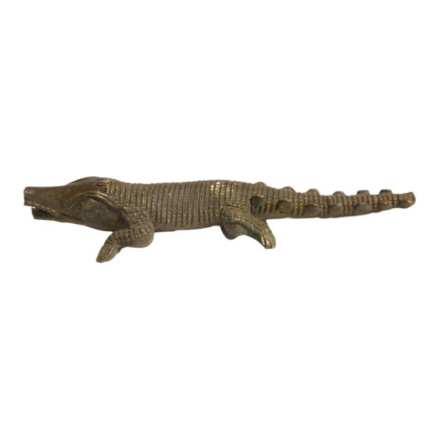 Large Crocodile Low Cast Imperfect Vintage African Bronze Sculpture For Sale