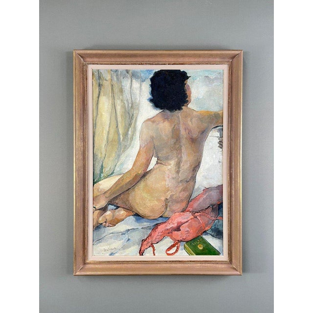 Seated Nude – Oil on Canvas, Signed, 1938 A superb figurative painting created in 1938, depicting a female nude seen from...