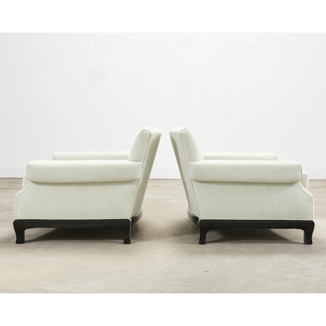 Textile Pair of A. Rudin 619 Modern Ebonized Ming Style Lounge Chairs For Sale - Image 7 of 18