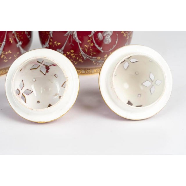 Napoleon III Lidded Vases in Painted Porcelain, 19th Century, Set of 2 For Sale - Image 10 of 11