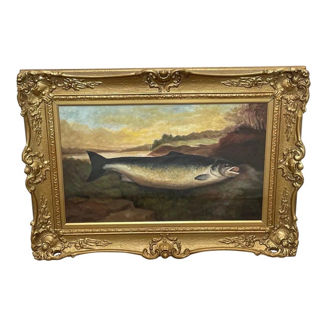 Scottish 19th Century Oil Painting Catch of the Day Trout Fish by John Bucknell Russell For Sale