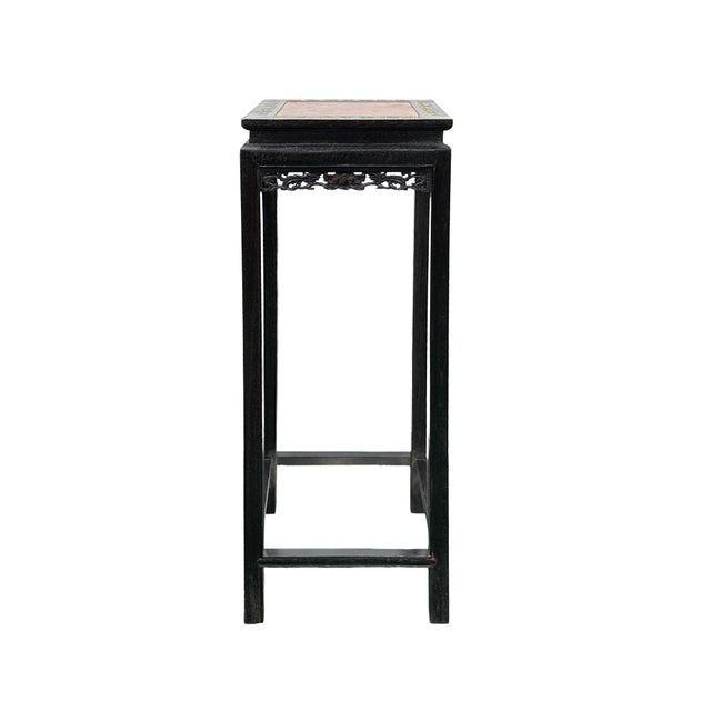 Wood Black Square Golden Chinese Engravement Tall Plant Stand Pedestal Table For Sale - Image 7 of 11