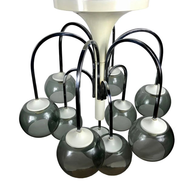Mid-Century Modern Chrome & Smoked Glass Chandelier, Italy For Sale - Image 3 of 7