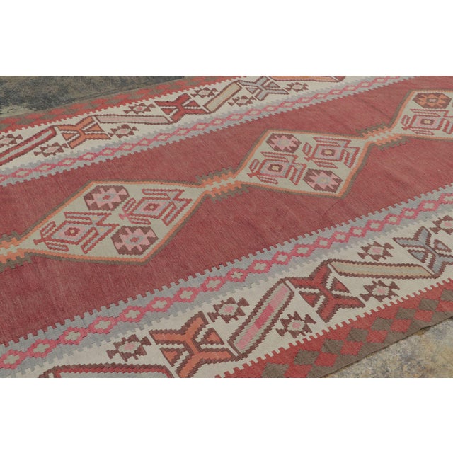Rug & Kilim Vintage Persian Meshkin Runner Kilim in Red With Diamond Medallion - Rug & Kilim For Sale - Image 4 of 7