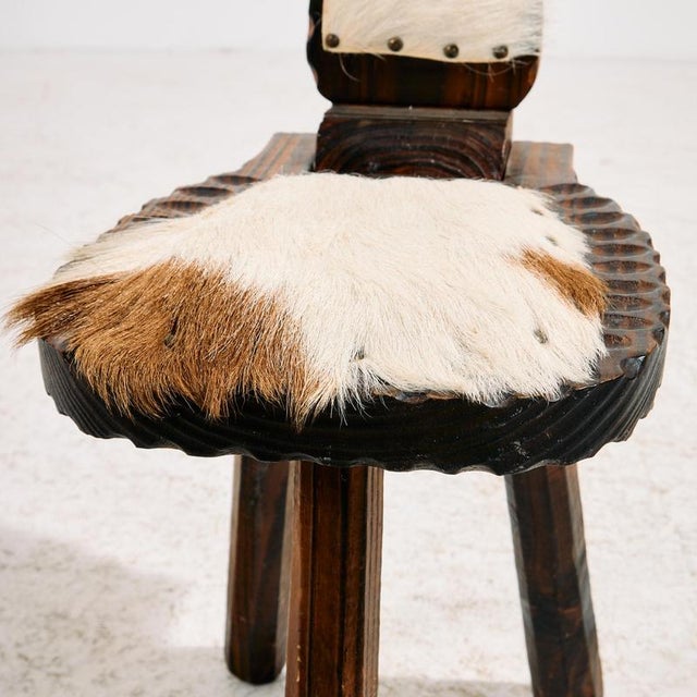 1970s Vintage Hand-Crafted Chair with Cowhide, 1970s For Sale - Image 5 of 13