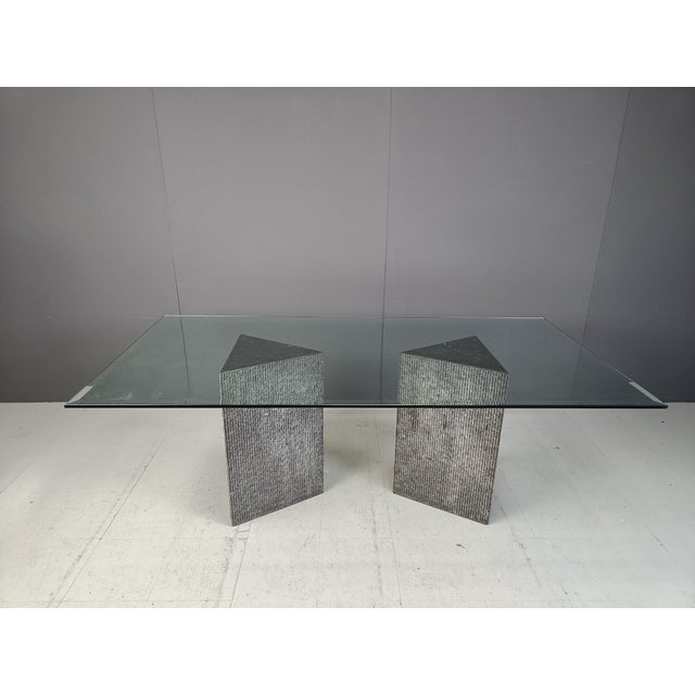 Vintage Brutalist Marble and Glass Dining Table, 1970s For Sale - Image 9 of 10