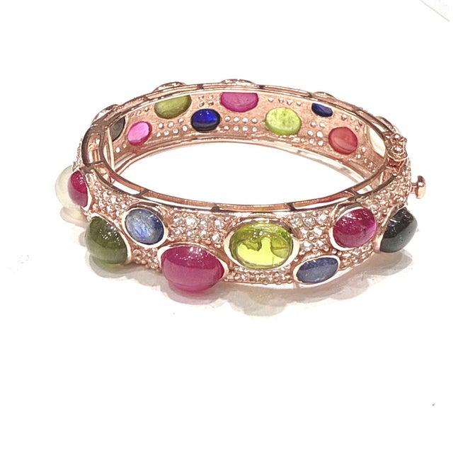 Bochic “Capri” Vintage Ruby & Multi Color Gem & Sapphire Bangle Set In 18K Gold & Silver Bochic “Capri” Ruby & Multi-Color...
