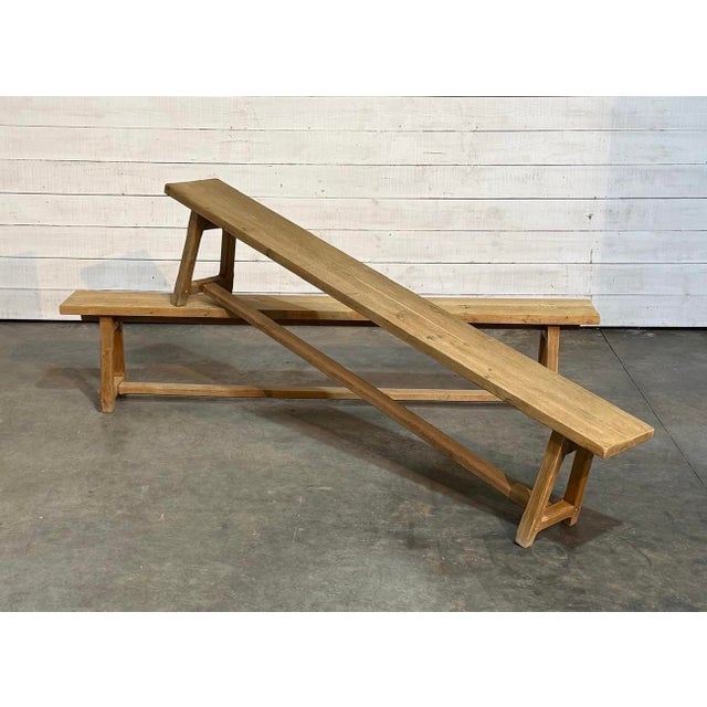 French Bleached Oak Dining Benches, 1920, Set of 2 For Sale - Image 10 of 10