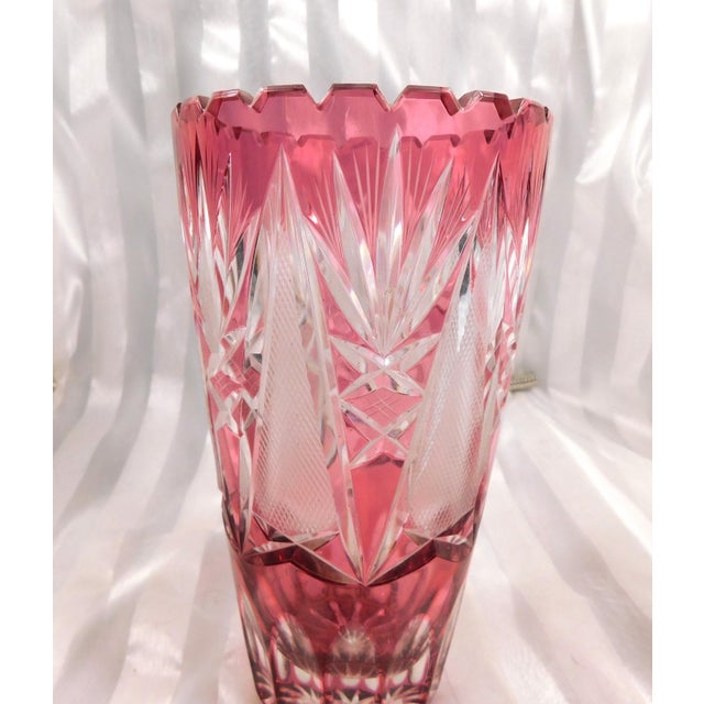 1930s Pink Cut to Clear Vase For Sale - Image 4 of 10