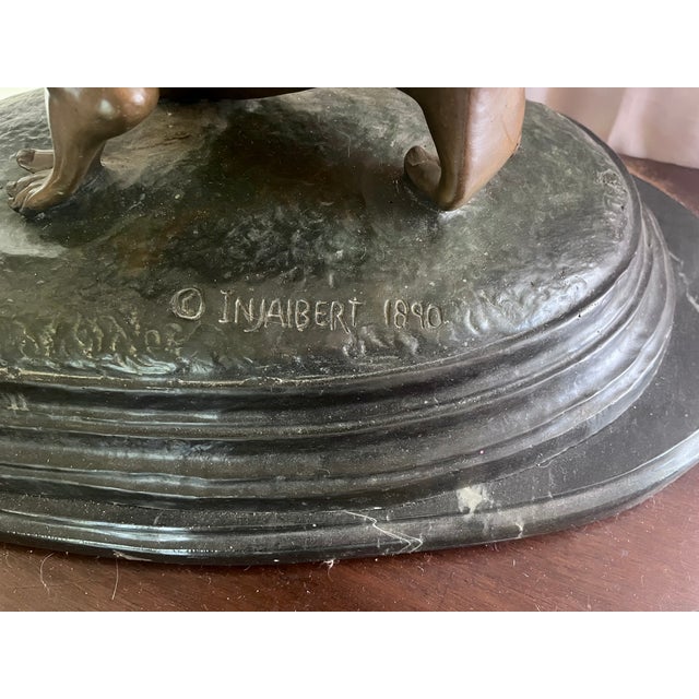Bronze Vintage Grand Scale Patinated Bronze "Cupid Playing With a Butterfly" After Injalbert 1890 For Sale - Image 8 of 18