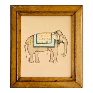 Original Hand-Painted Mughal Elephant in a Vintage Frame For Sale