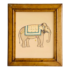 Original Hand-Painted Mughal Elephant in a Vintage Frame