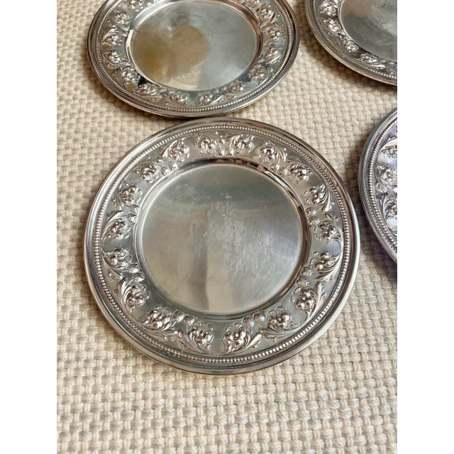 Frank Whiting Set of 6 Sterling Silver Art Nouveau Repousse Bread Dishes For Sale - Image 4 of 7
