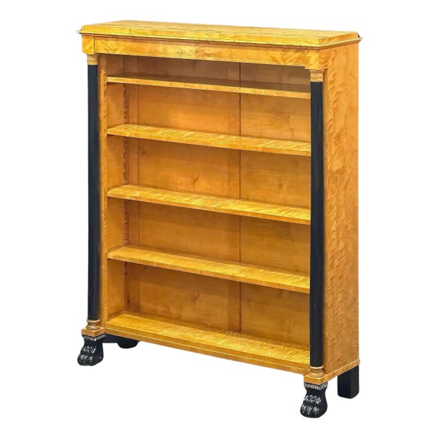 Biedermeier Open Bookcases of Curly Maple With Ebonized Columns - Two Available For Sale