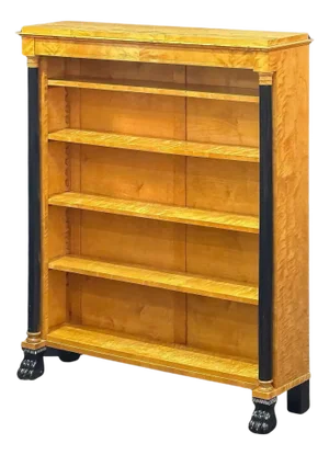 Biedermeier Open Bookcases of Curly Maple With Ebonized Columns - Two Available