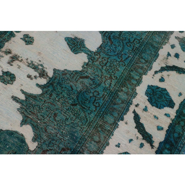 1980s Vintage Retro No Pile Ivory/Teal Wool Rug - 7'10'' X 11'5'' For Sale - Image 5 of 10