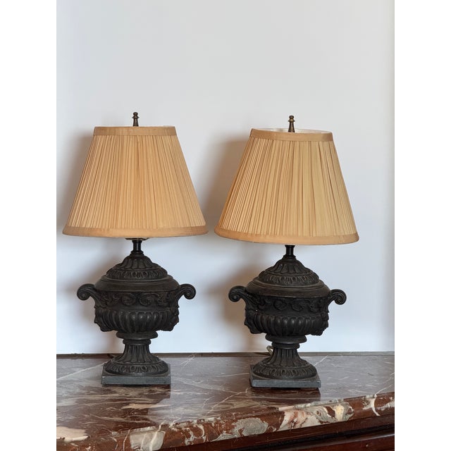 1920s Pair of 1920s Cast Iron Urn-Form Table Lamps For Sale - Image 5 of 12