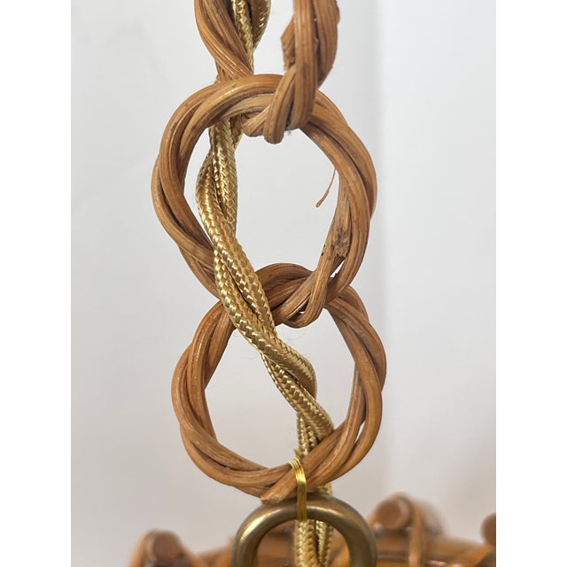 French Louis Sognot Rattan Pendant Light, 1960s For Sale - Image 11 of 14