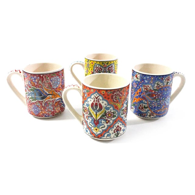 Art Deco Colorful Art Floral Design Handmade Ceramic Pottery Mug Gift in Blue For Sale - Image 3 of 4