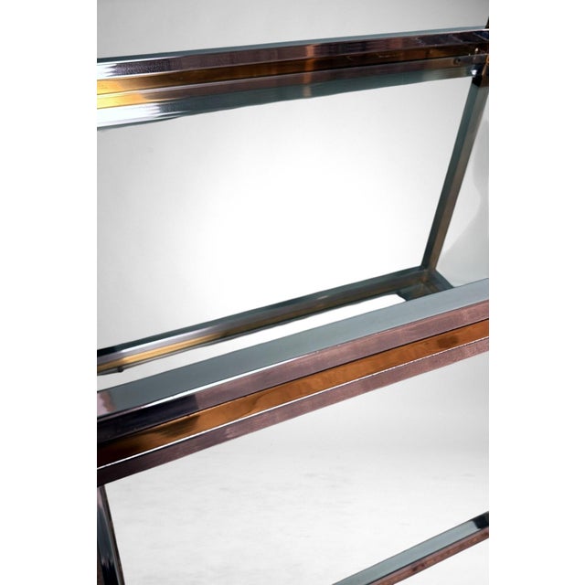 Mid 20th Century Romeo Rega Style Italian Brass and Steel Bar Cart For Sale - Image 12 of 16