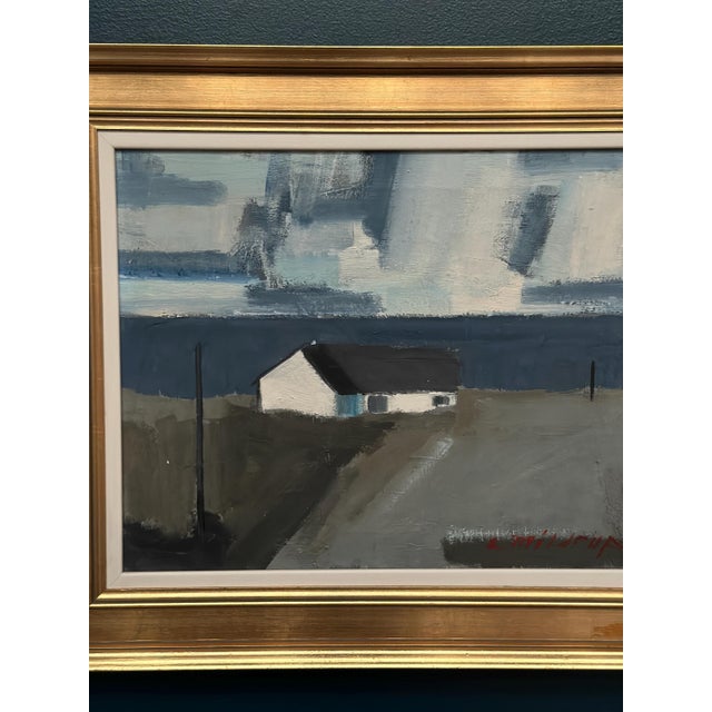 Mid-Century Modern Egon Møldrup, Coastal Motif with Houses, 1950s, Oil on Canvas, Framed For Sale - Image 3 of 14