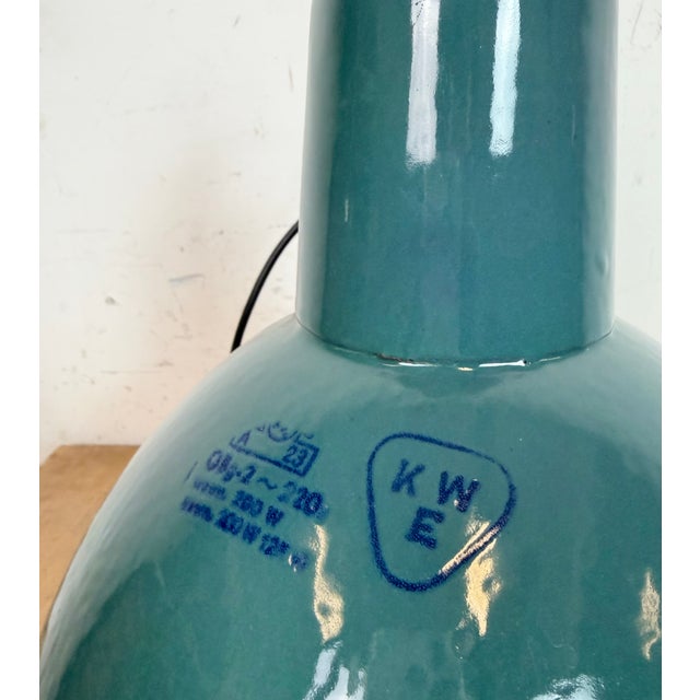 Industrial Petrol Enamel Factory Pendant Lamp, 1960s For Sale - Image 13 of 17