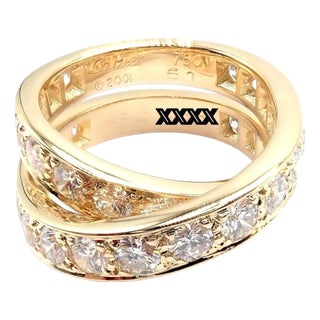 1990s Cartier Yellow Gold Nouvelle Vague Diamond Band, Size 5.75 For Sale