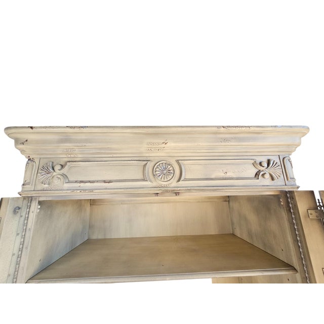 Sand Vintage Hickory Chair Armoire Hutch Cabinet W/ Media, Make-Up or Jewelry Station For Sale - Image 8 of 11