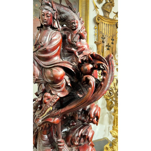 Monumental Chinese Rosewood Guanyin Sculpture For Sale - Image 4 of 12