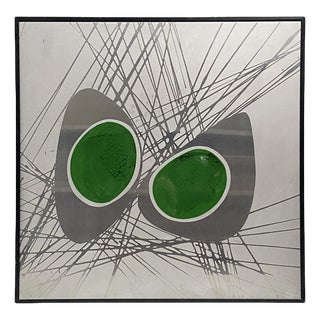 Dutch Etched Metal Abstract Artwork with Green Enamel, 1970s For Sale
