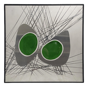 Dutch Etched Metal Abstract Artwork with Green Enamel, 1970s