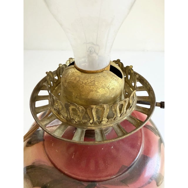 Early 20th Century Hand Painted Floral Gone With The Wind Oil Lamp Converted, w/ Nightlight For Sale - Image 10 of 18