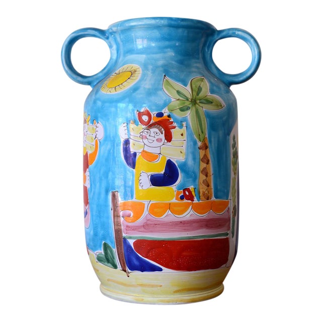 Mid Century Italian La Musa Handled Ceramic Vessel For Sale