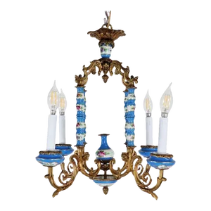 19th Century French Louis XV Style Sevres Porcelain Chandelier With Gilt Bronze