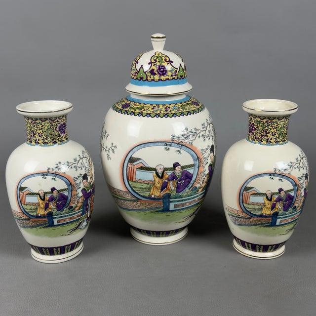 Oriental Vases in Japanese Polychrome Ceramic, Set of 3 For Sale - Image 13 of 13