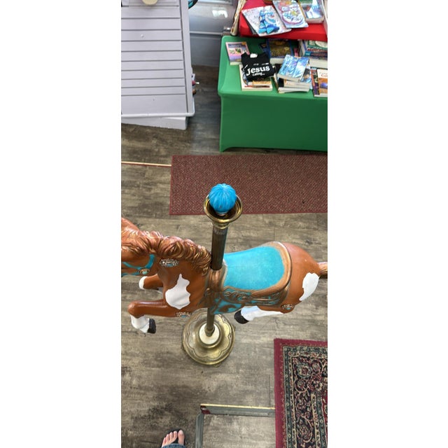 Hand Painted Antique Carousel Horse With Brass Torchiere Stand For Sale - Image 6 of 16