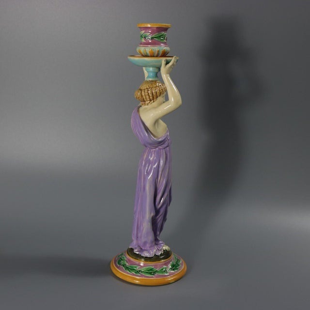 George Jones Majolica Egyptian Figural Candlestick For Sale - Image 6 of 13