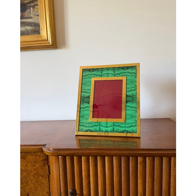 Hollywood regency picture frame in the manner of Gabriella Crespi, Italy 1970s Faux malachite, brass wood, brass H 33,5 cm...