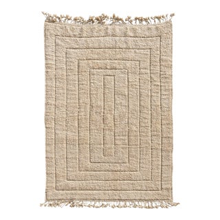 Handmade Ivory Berber Rug With Minimalist For Sale