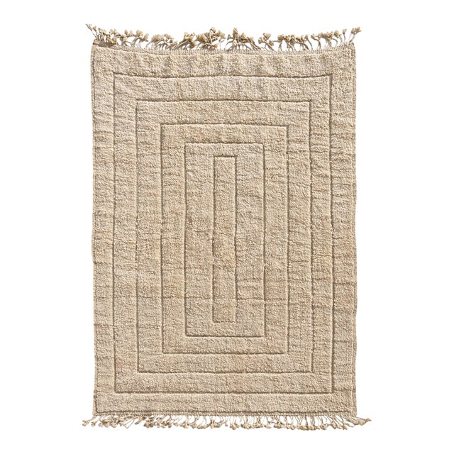 Handmade Ivory Berber Rug With Minimalist For Sale