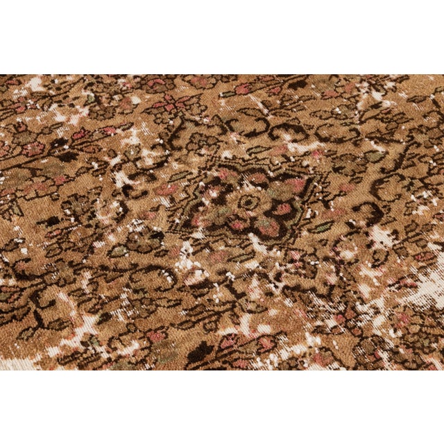 Vintage Distressed Turkish Handmade Tan Wool Rug For Sale - Image 9 of 10
