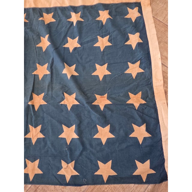 Early 20th C Cotton American Flag With Patina For Sale - Image 4 of 18