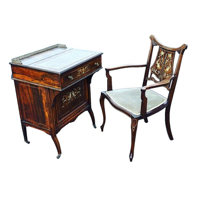 Victorian Rosewood Desk and Chair from Davenport, Set of 2 For Sale