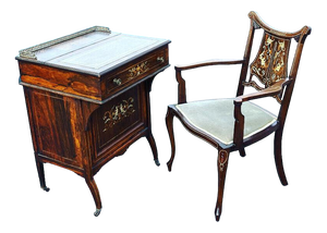 Victorian Rosewood Desk and Chair from Davenport, Set of 2