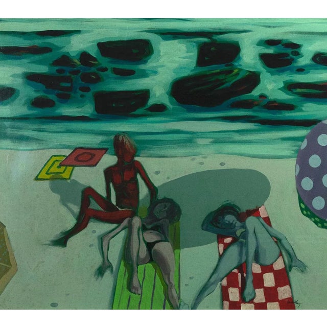 Alberto Cavallari, Figures on the Beach, Oil on Canvas, 1960s For Sale - Image 4 of 4
