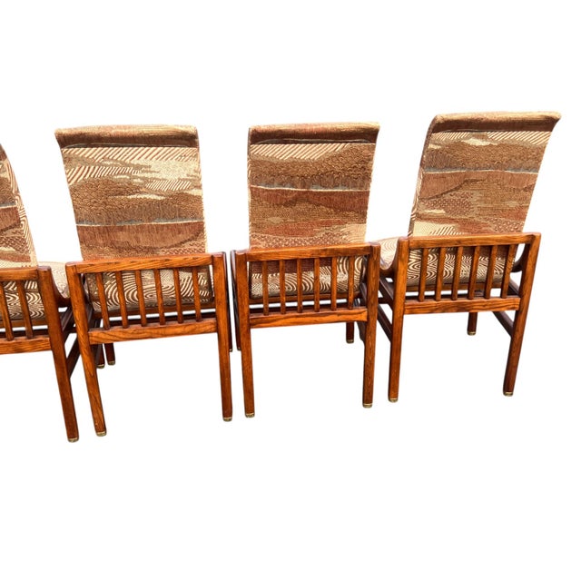 Henredon Campaign Scene 1 Oak Dining Chairs Set 6 For Sale - Image 9 of 18