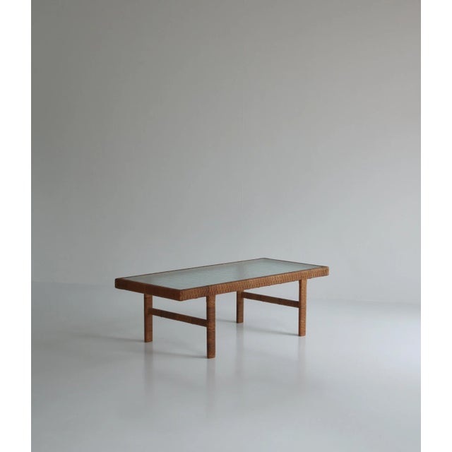 Danish Modern Coffee Table in Rattan Cane and Matt Glass by R. Wengler, 1940s For Sale - Image 15 of 18